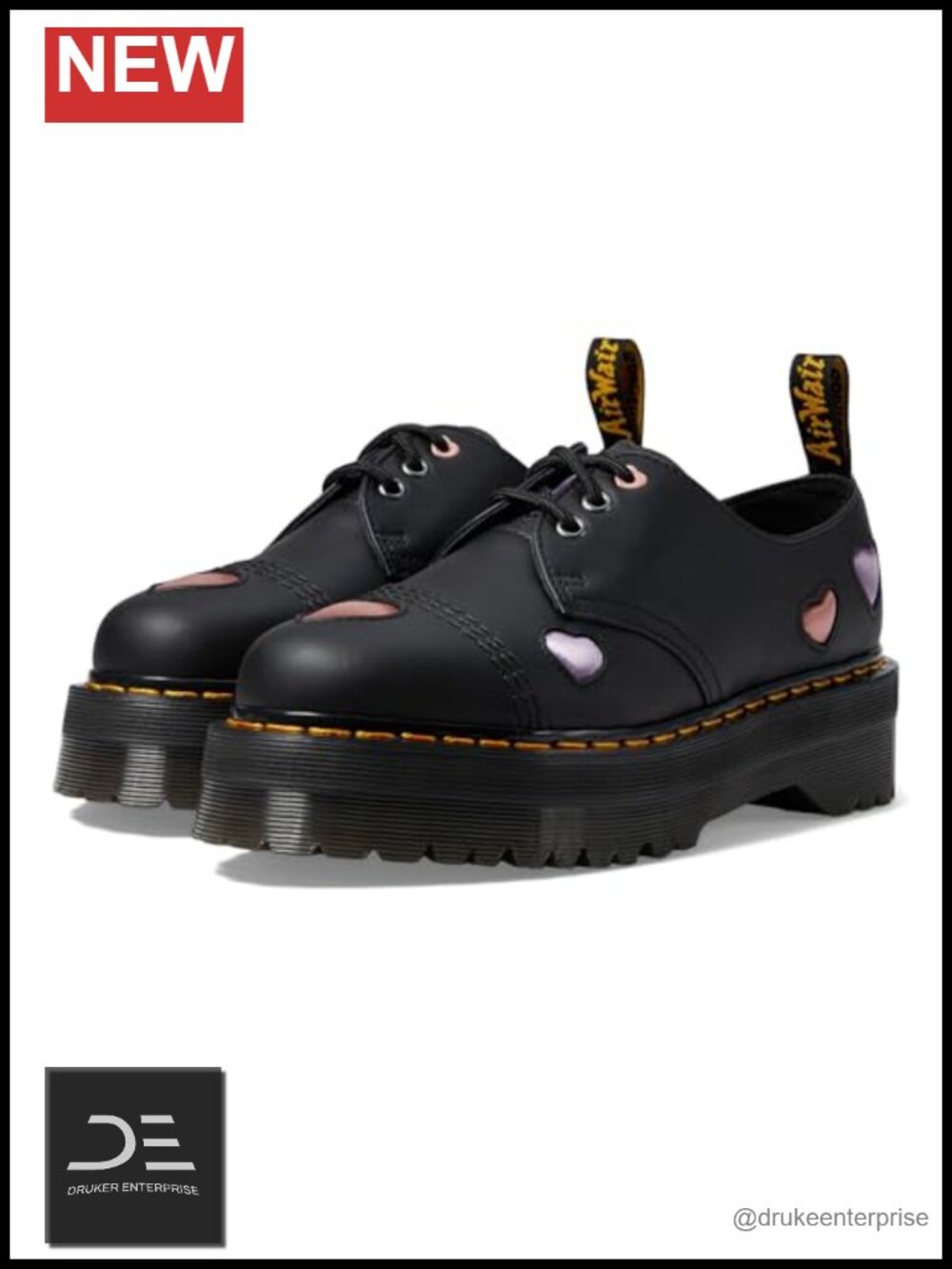 Dr. Martens 1461 Quad Heart Leather Platform Oxford Shoes Lace-Up